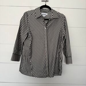 Foxcroft Women’s 12 Non Iron Black White Blouse Top